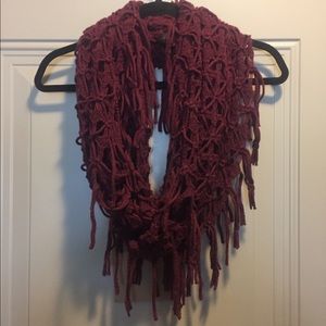 Maroon Fringe Knitted Infinity Scarf